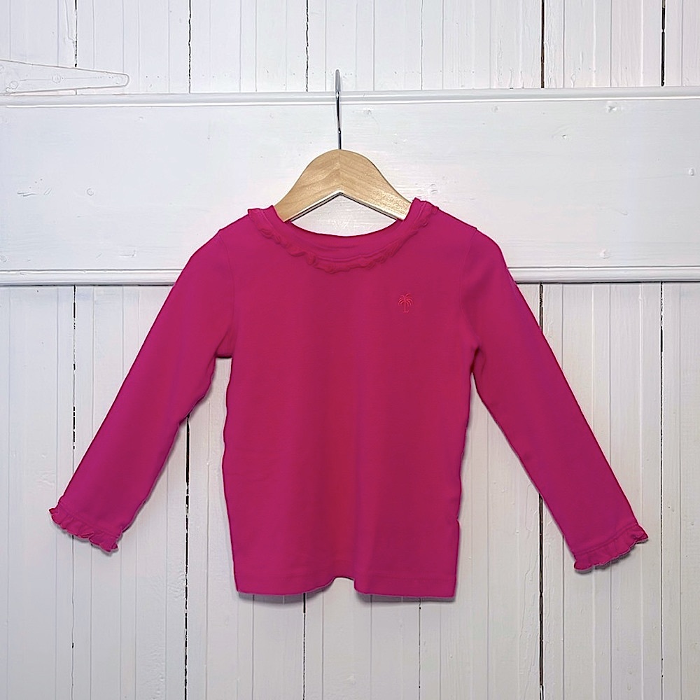 LILLY PULITIZER EUC 100% Pima Cotton Pink Long Sleeve Ruffle Blouse